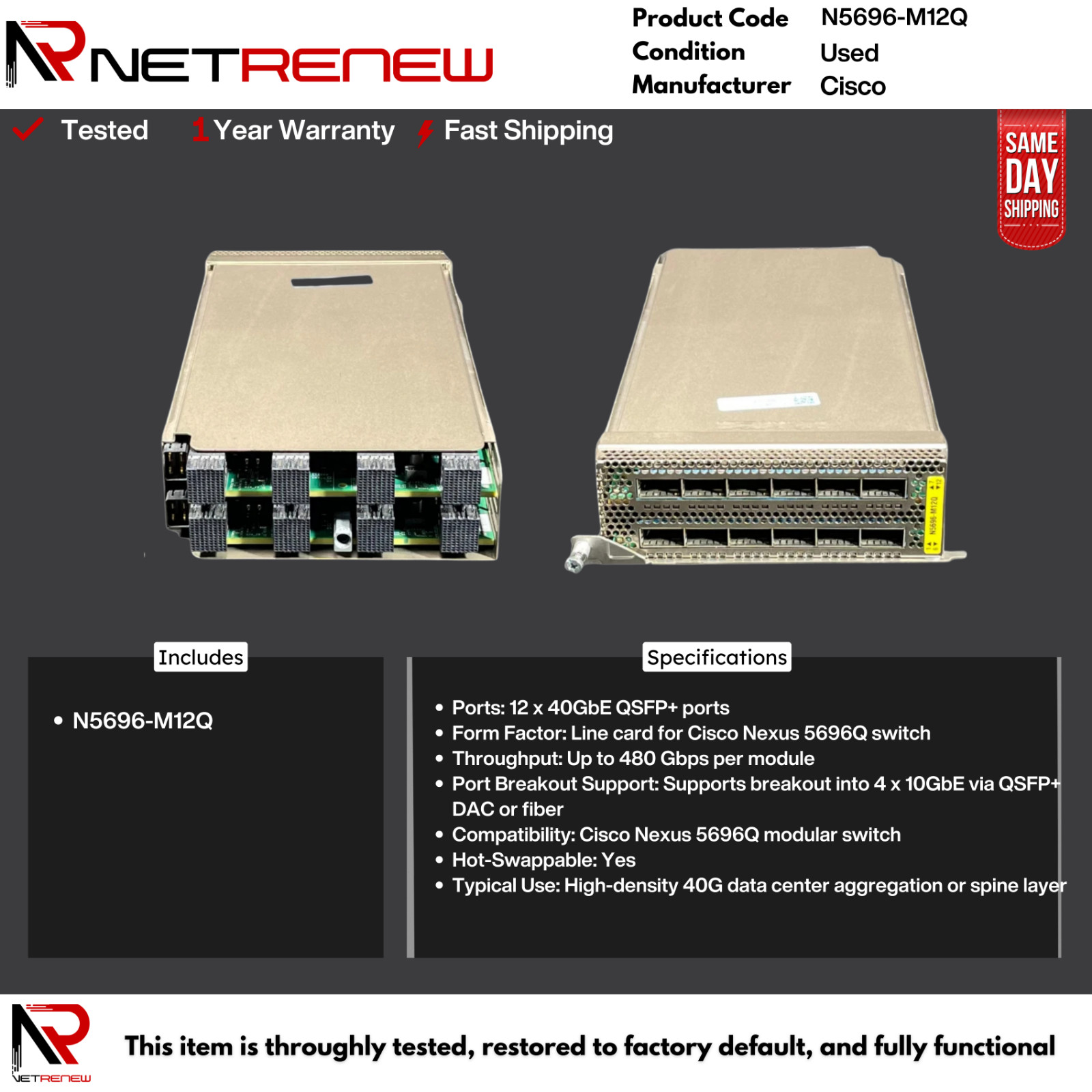 Cisco N5696-M12Q 12-Port 40GbE Expansion Module For Nexus 5696 Switch