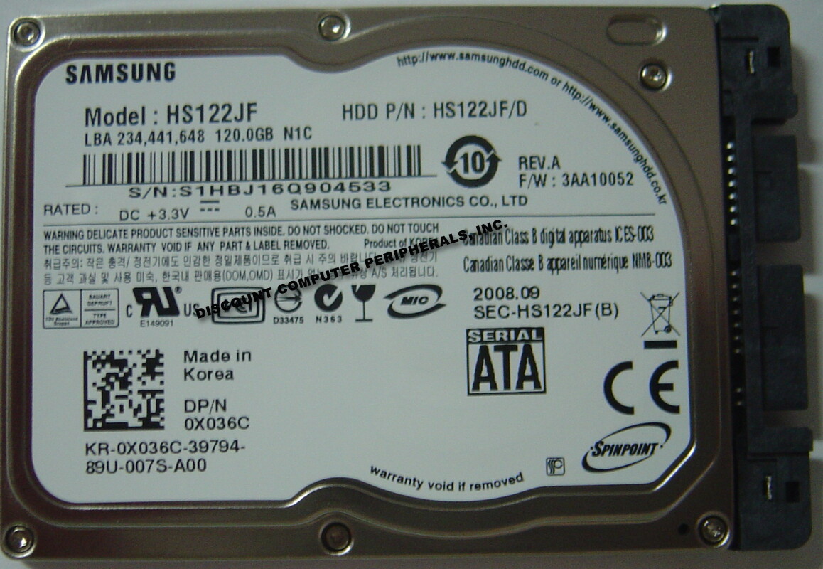 New 120GB 1.8" uSATA Hard Drive Samsung HS122JF DELL 0X036C USA SELLER NOS