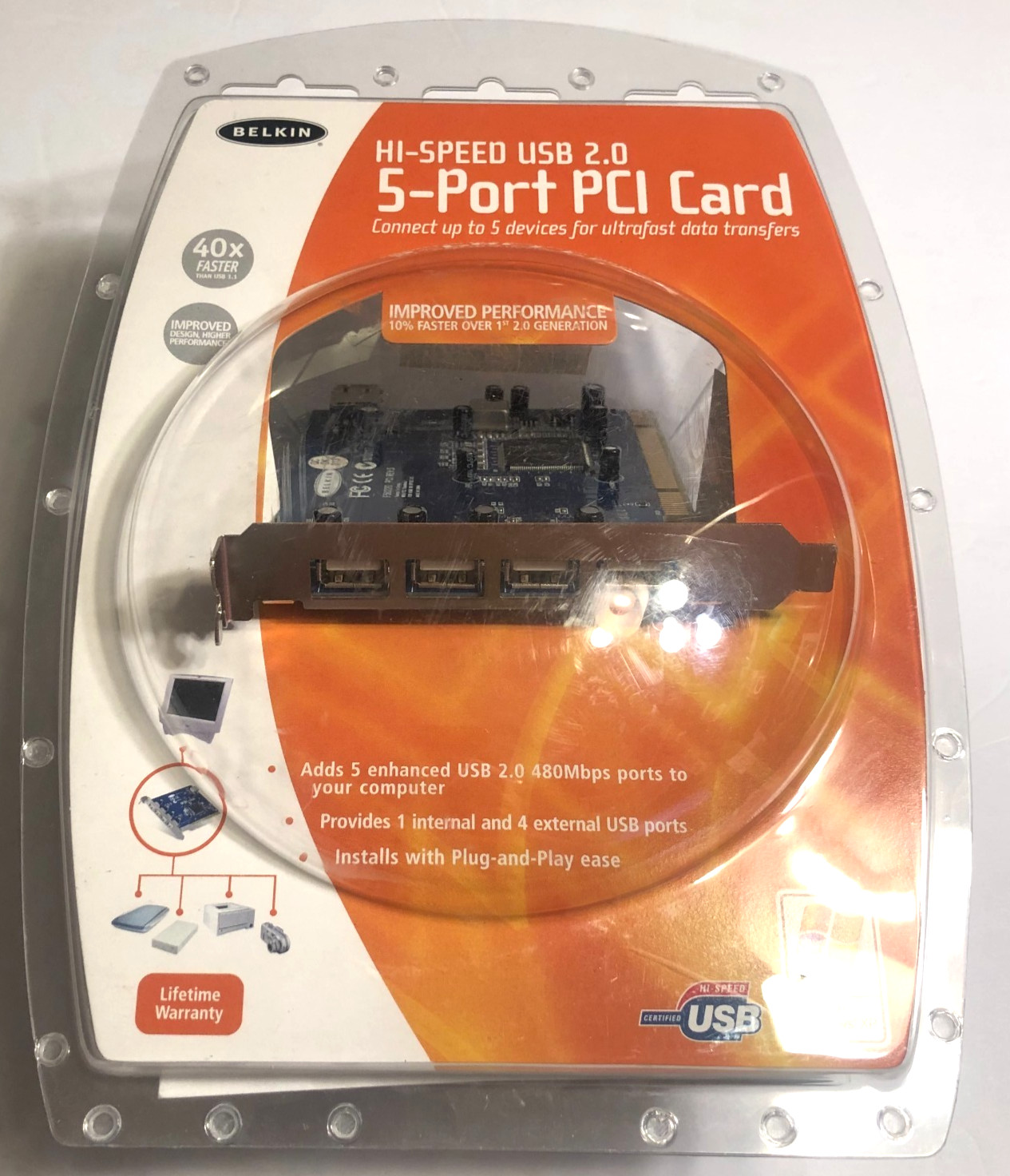 Belkin F5U220 PCI USB Expansion Card 5-Port Rev 3 NEW Hi-Speed USB 2.0
