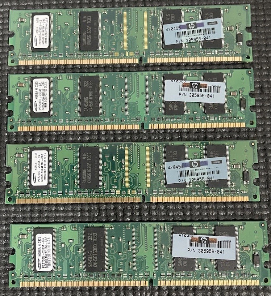 Samsung M368L1624DTM-CB3 128MB Memory RAM PC2700U-25331-C3,  Lot Of 4