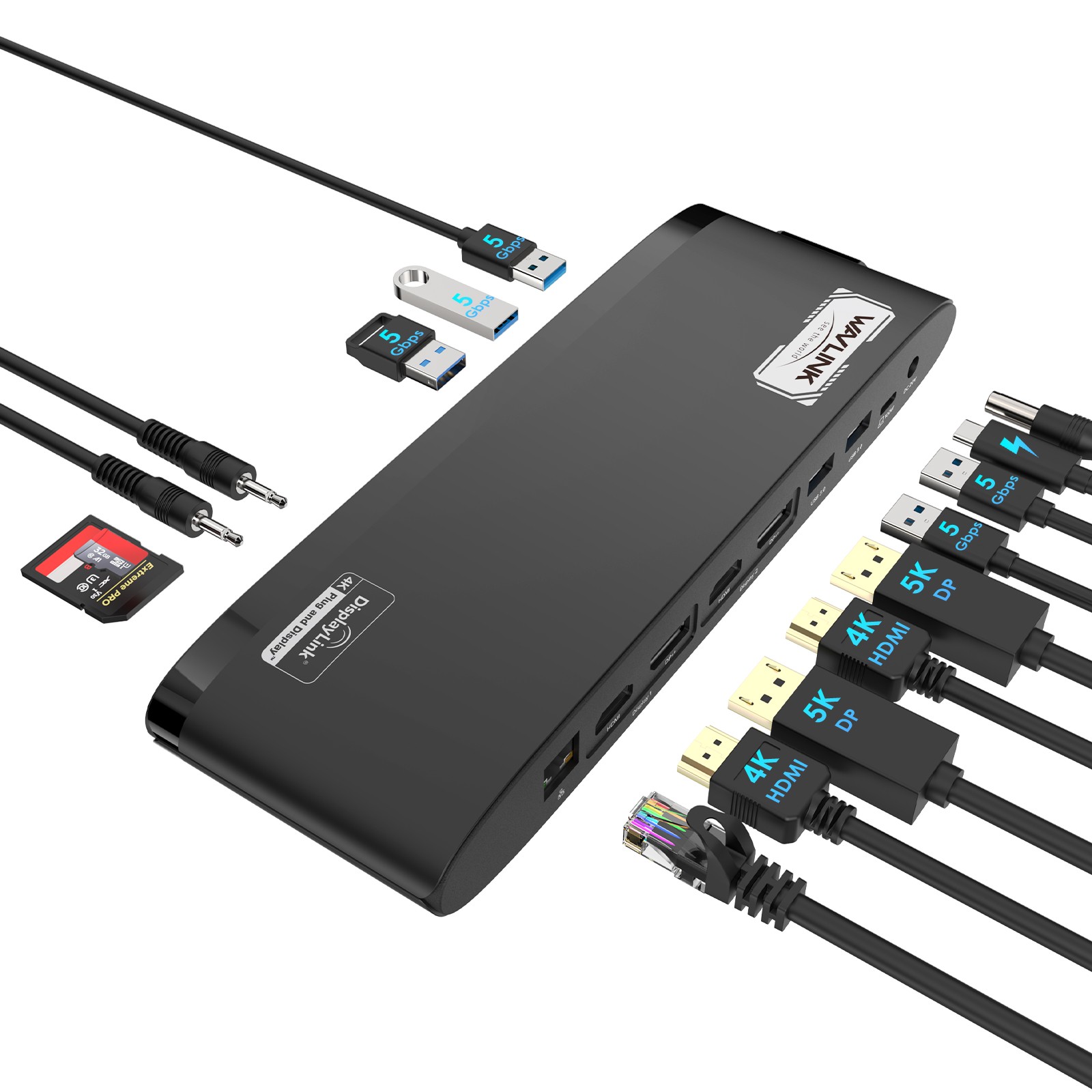 USB C Dual Display Docking Station with DisplayLink 100W Charging 5K 2HDMI 2DP