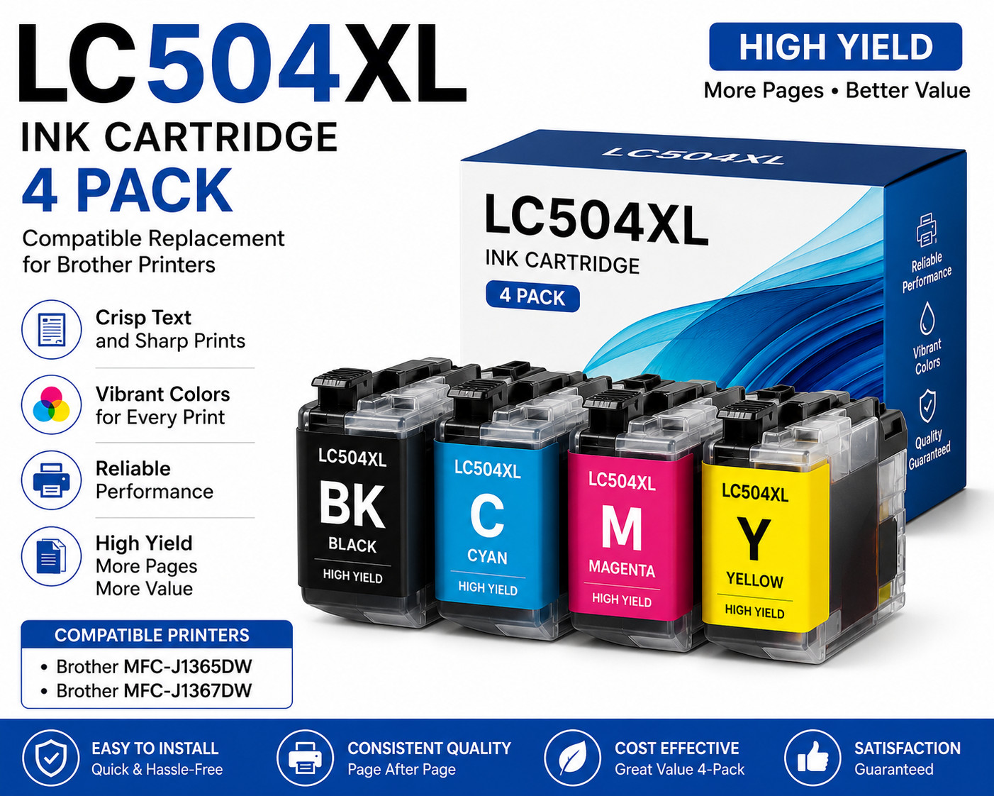 LC504XL Ink Cartridge Compatible Replacement for Brother LC504XL MFC-J1365DW MFC