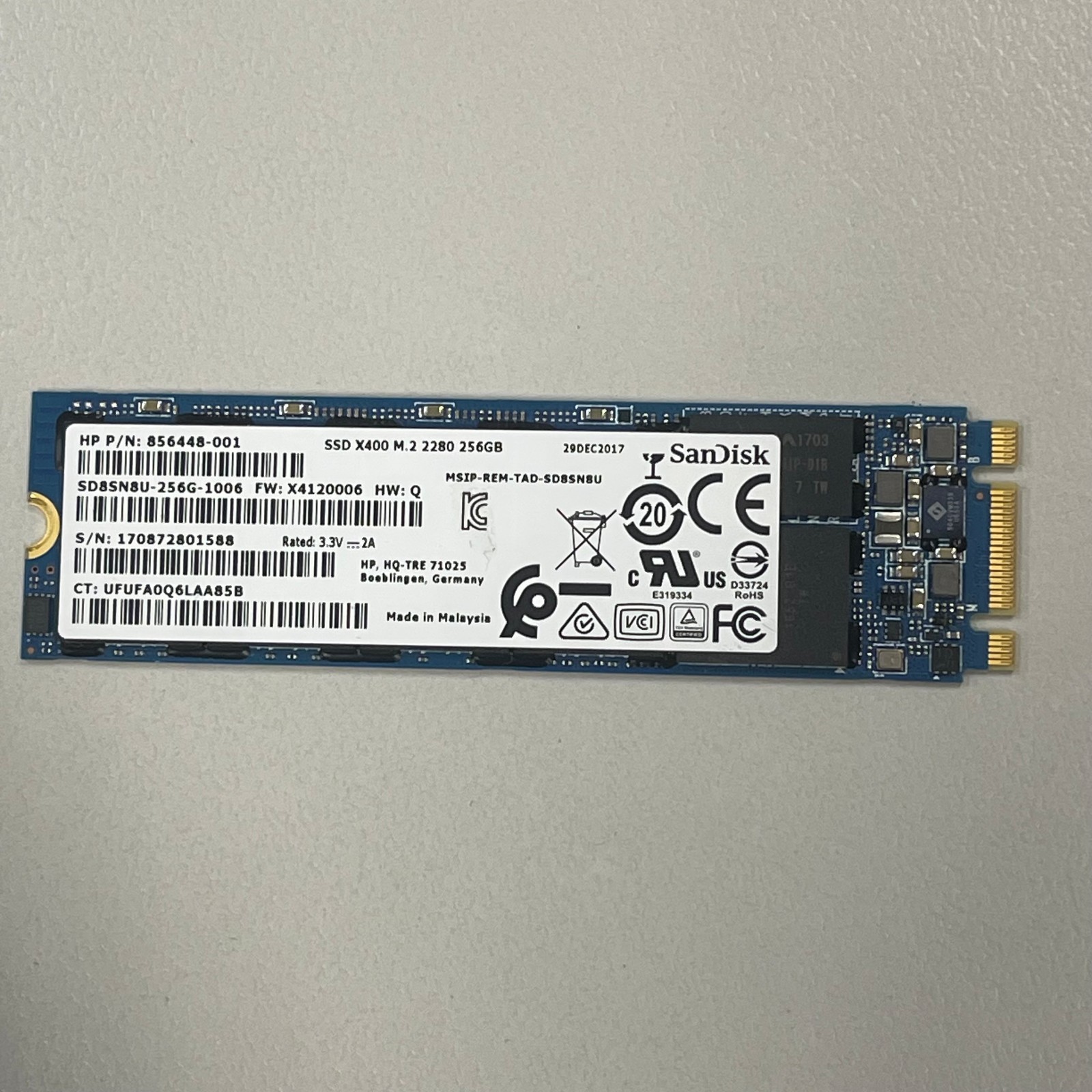 OEM SanDisk X400 256GB M.2 2280 SATA 6Gbps SSD | HP 856448-001 SD8SN8U-256G-1006