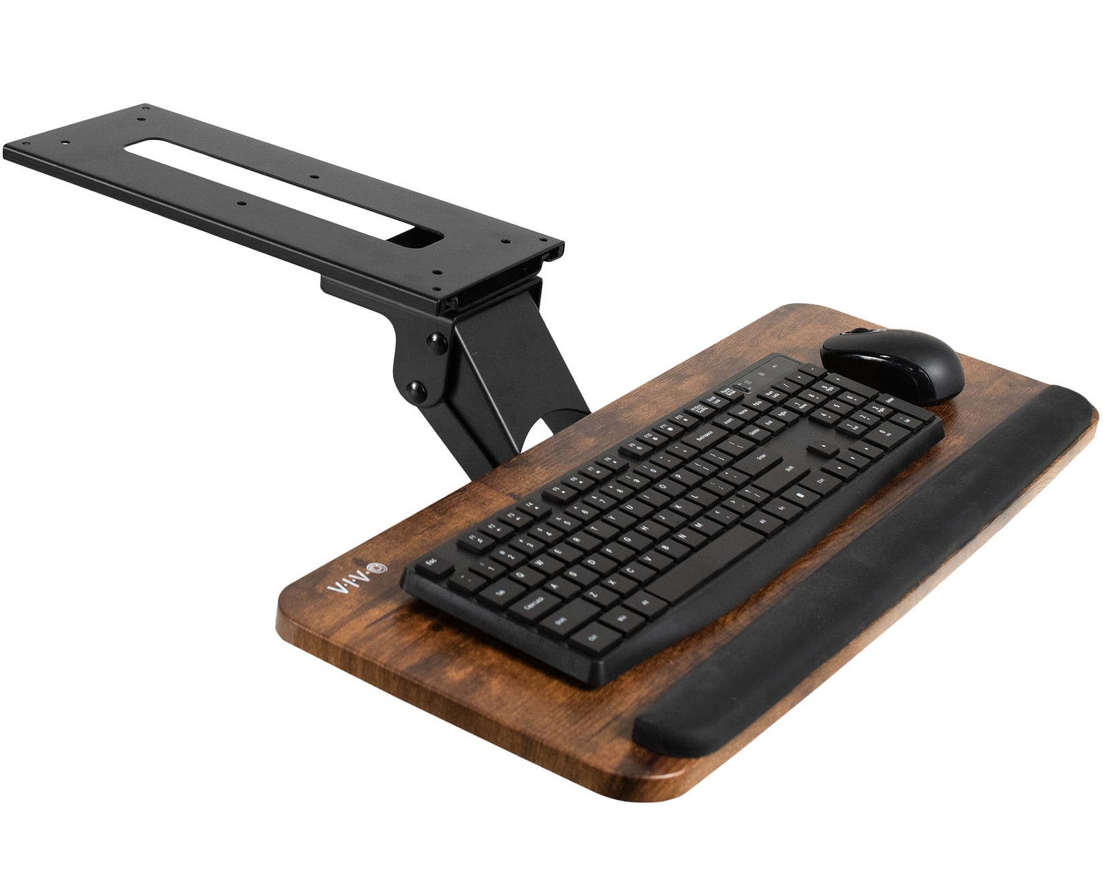 VIVO Rustic Vintage Brown Computer Keyboard & Mouse Tray, Under Table Desk Mount