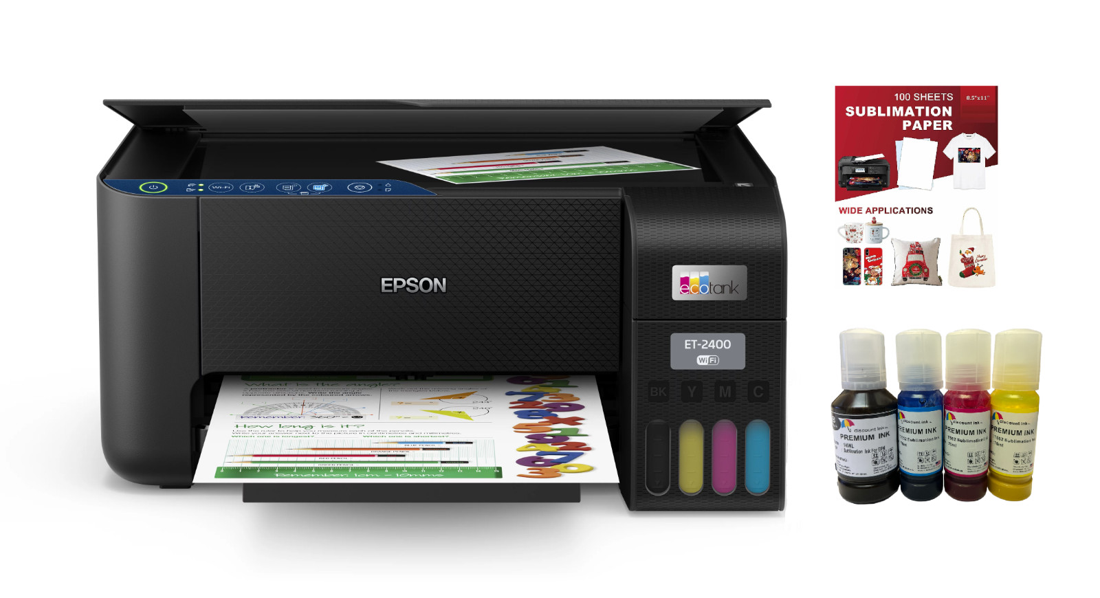 Sublimation Printer ET 2400 Heat Transfer Bundle with Sublimation Ink and Paper