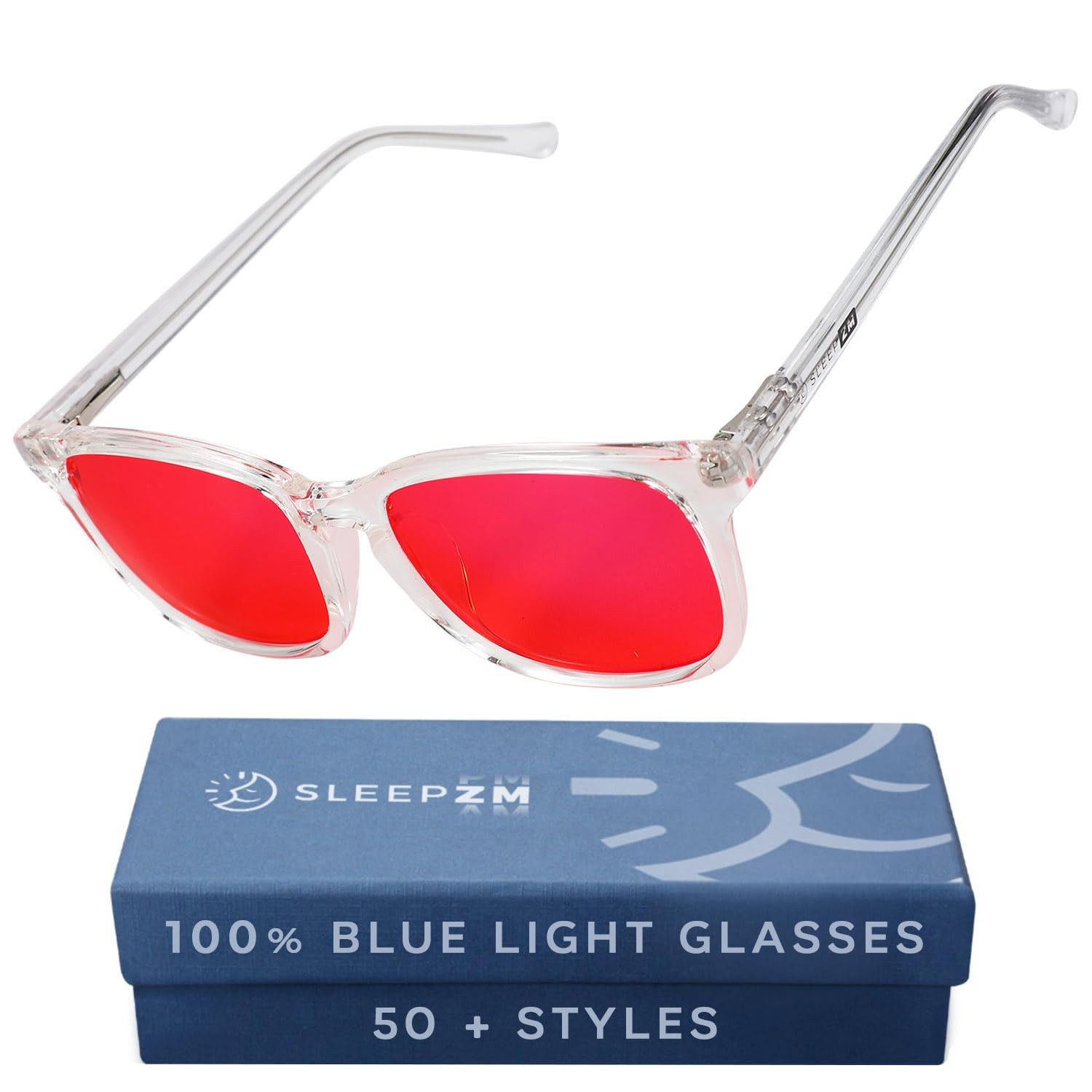 Blue Light Blocking Glasses for Sleep - 100% Red, Crystal