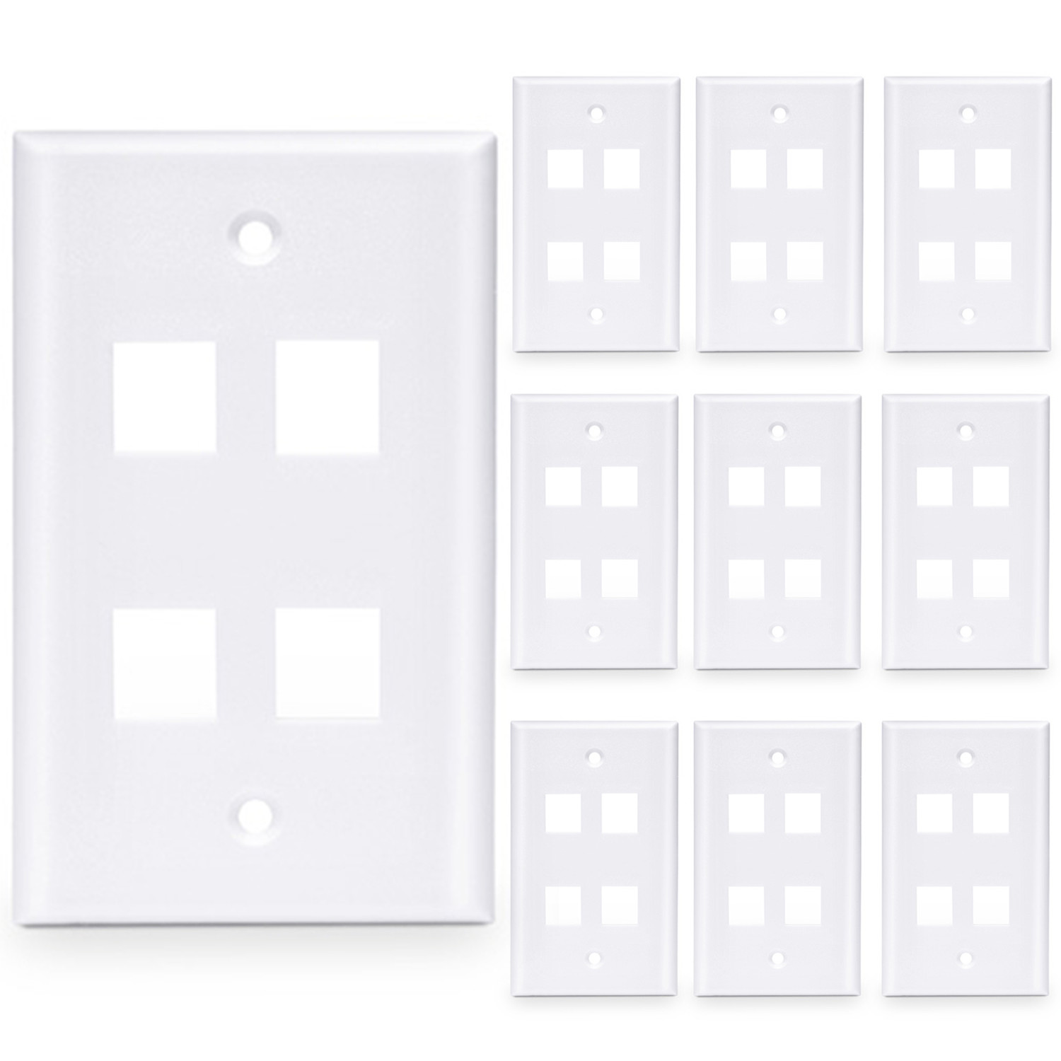 20 Pcs - 4 Port Wall Plate Keystone RJ45 Cat6 Cat5e Insert Jack White WallPlate