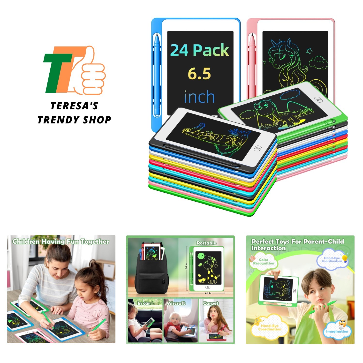 Reusable 6.5 Inch Erasable Doodle Boards for Kids - Educational Fun Gift