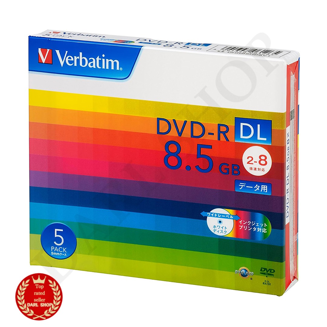 Verbatim DHR85HP5V1 Blank DVD-R DL Media Discs 2-8x Speed 8.5GB 5P Printable New