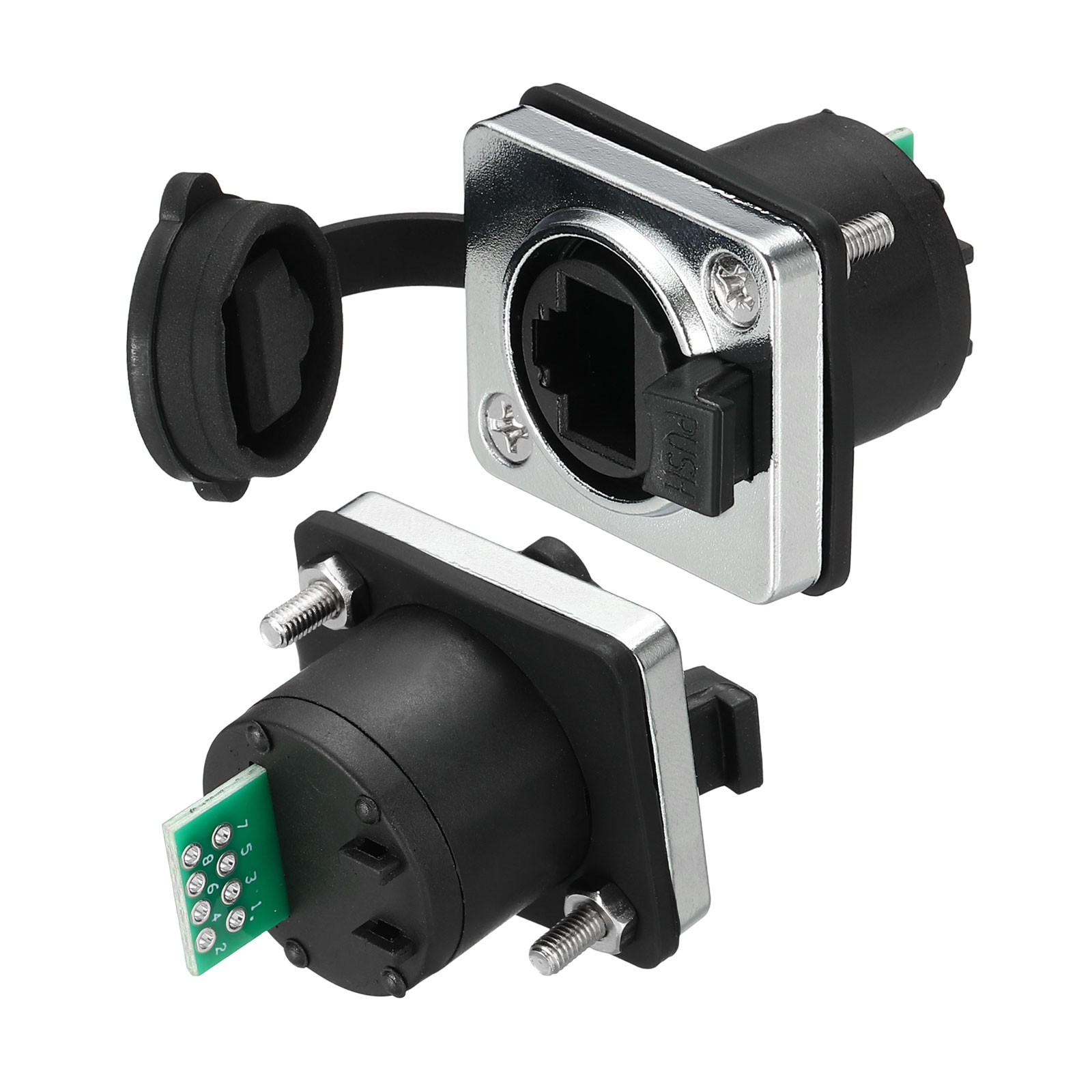 2Pcs RJ45 with PCB Board Panel Mount Coupler Shielded Silver