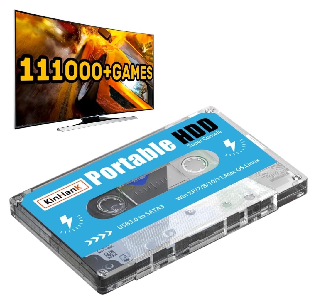 Kinhank 500G Portable External Game Hard Drive Disk, Built-in 111000+ Games, NEW