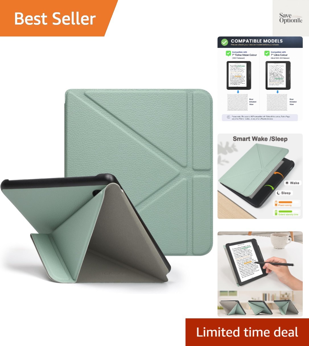 Case for 7" Kobo Libra Colour 2024 Release, Agave Green
