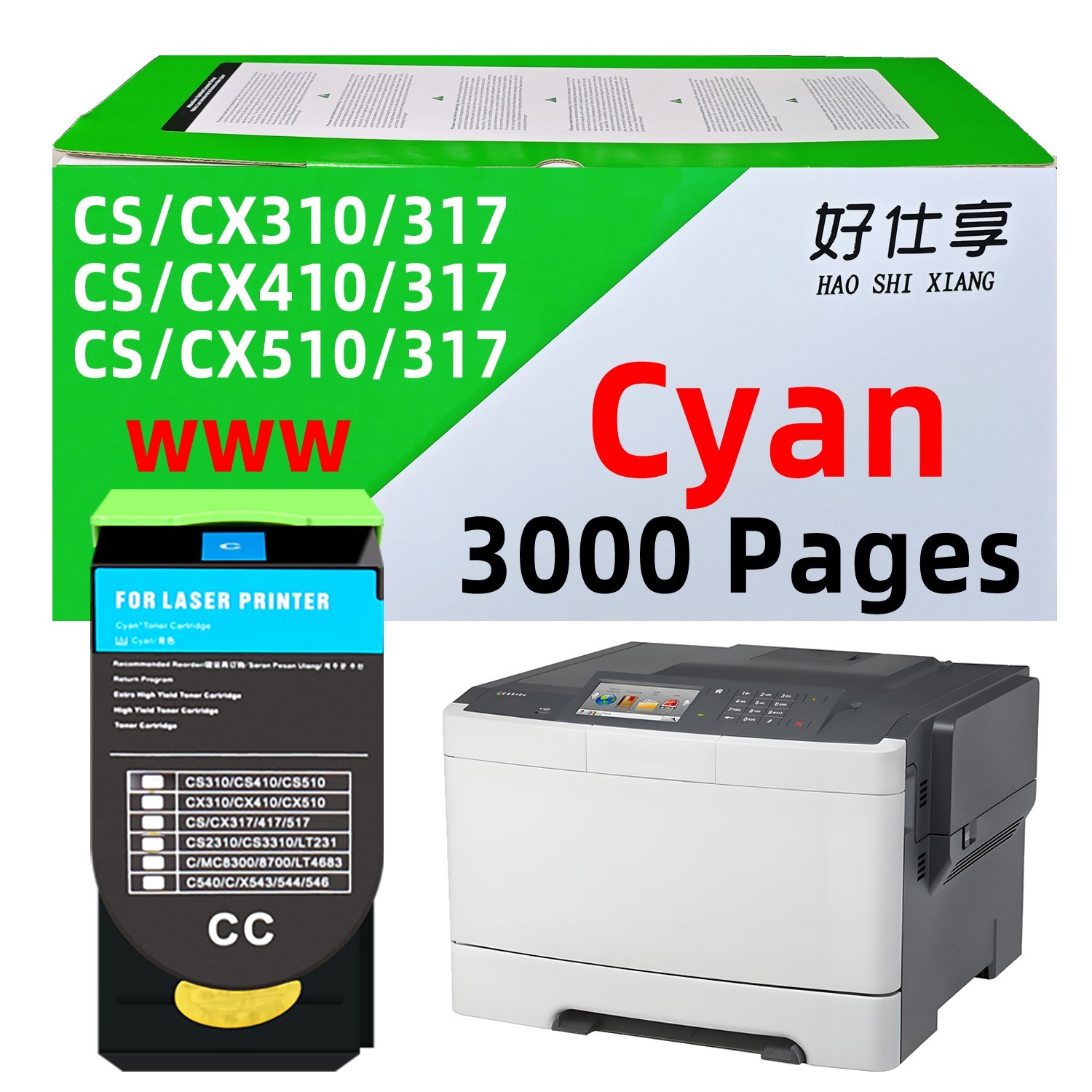 80C1HC0 Cyan Toner Cartridge Compatible for Lexmark CX310 CX410 CX510 CS310 410