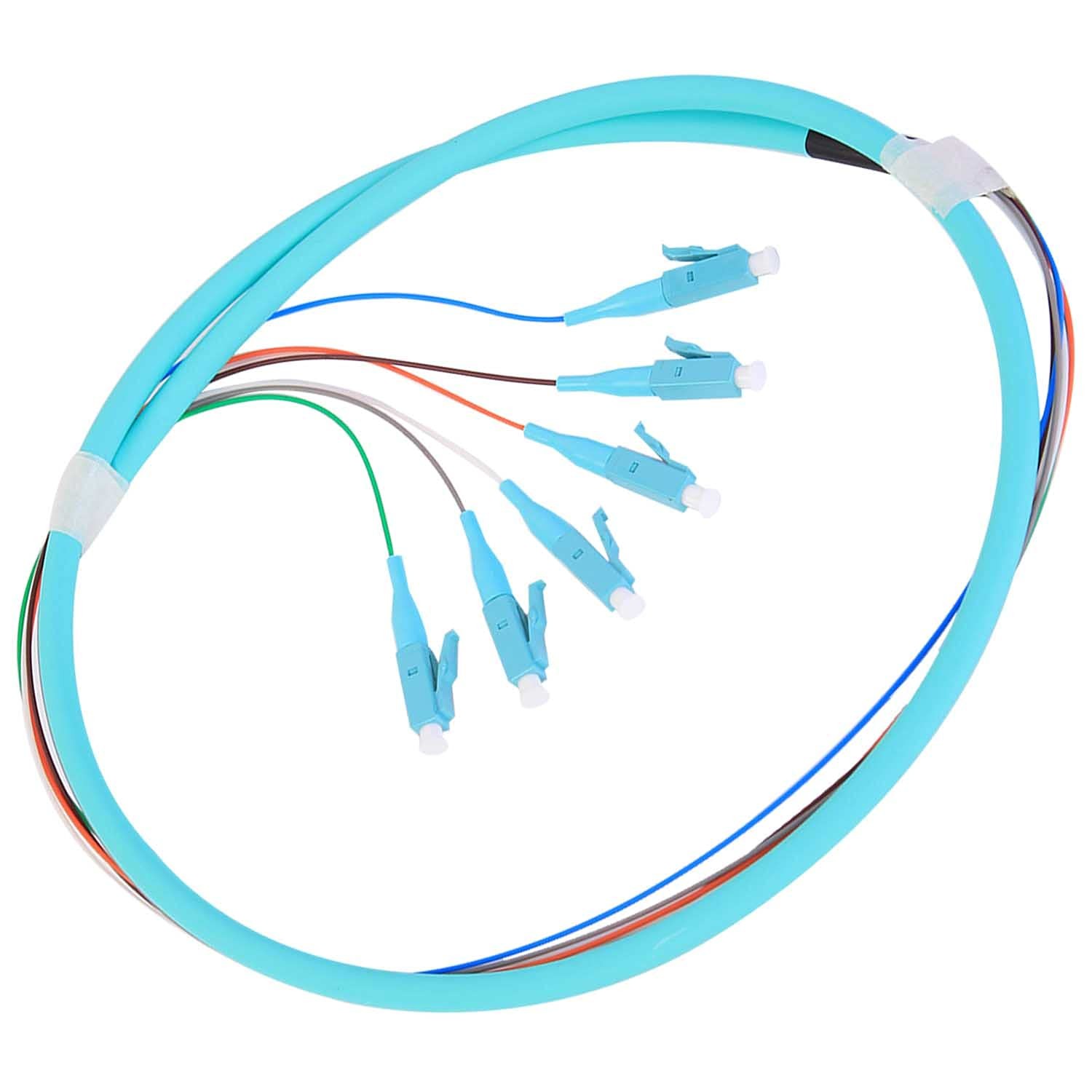LCOM3 6 Strand Multimode OM3/OM4 50/125 LCUPC Fiber Pigtail 1.5 Meter