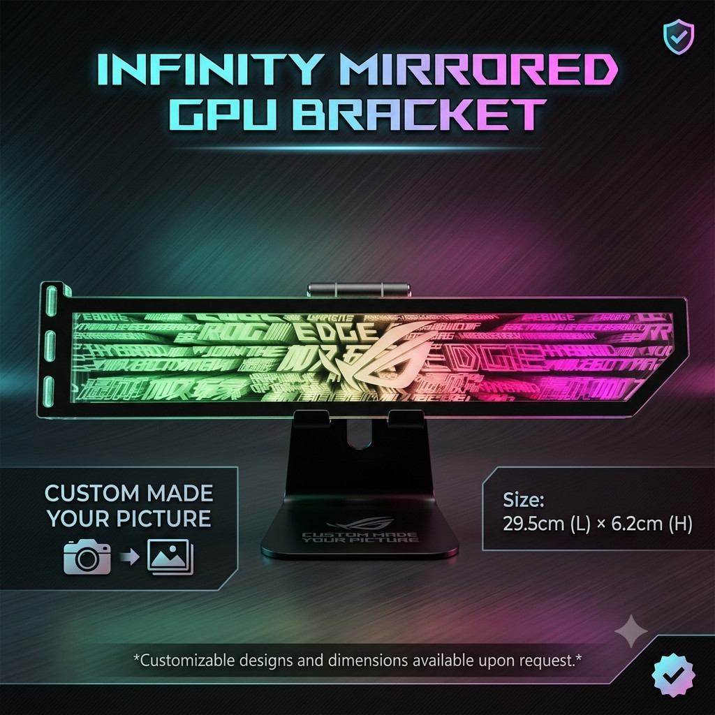 Custom Pic Infinity Mirrored GPU Side Panel GPU Backplate Graphics Card Holder
