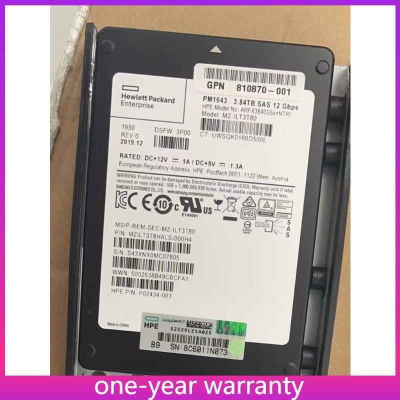 HPE Samsung PM1643 3.84TB SSD SAS 12Gbps MZILT3T8HALS-000H4 P02434-003