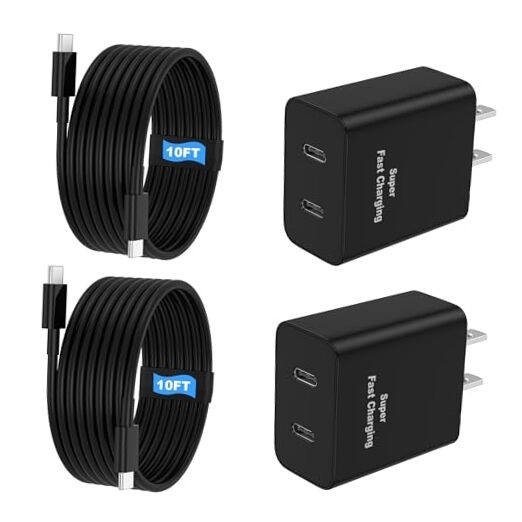 45W 2Pack Super Fast Charger USB C Dual Port Android Phone Charger 10ft Black