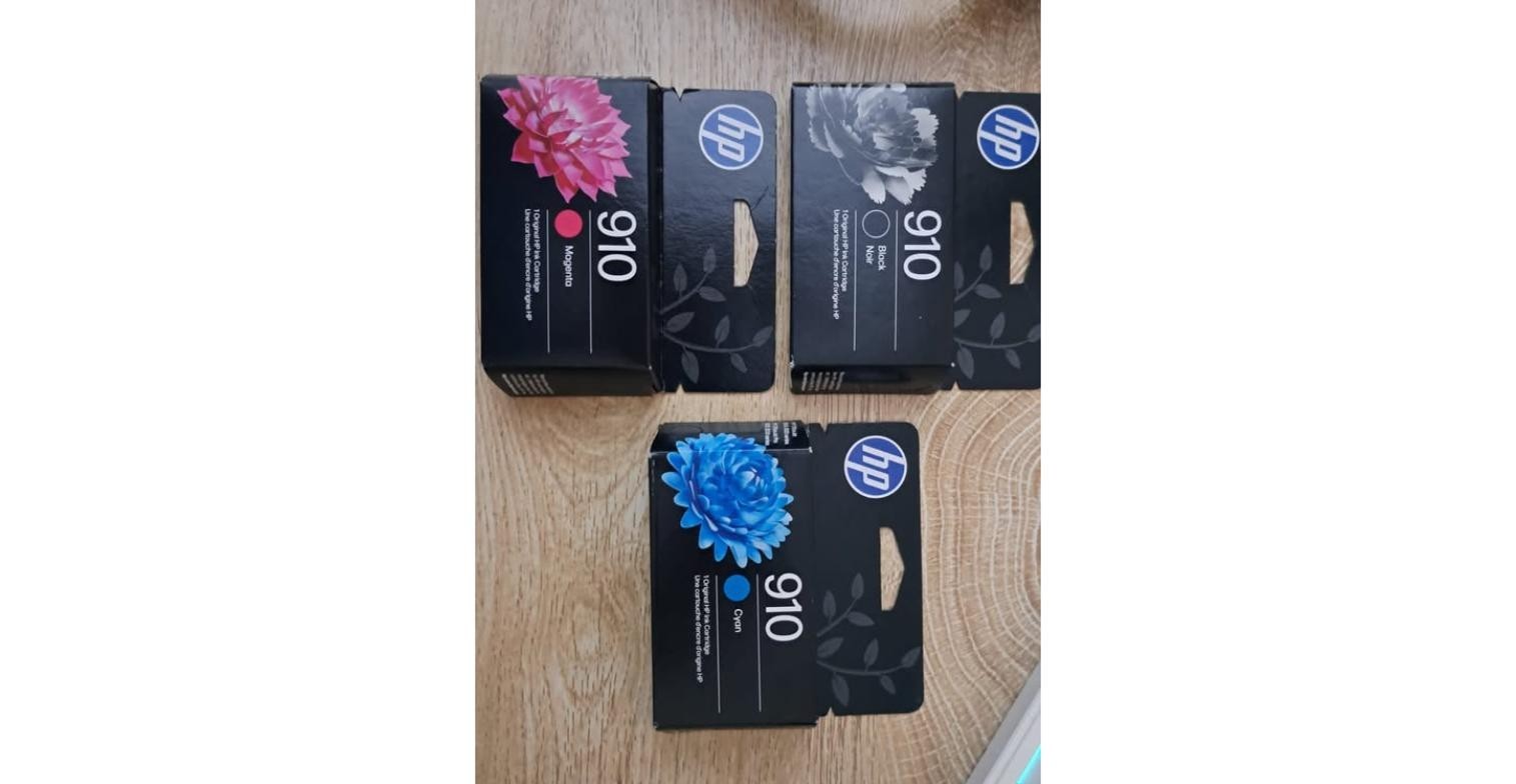 Genuine HP 910 Ink Cartridges Black Cyan Magenta 3-Pack New Sealed Exp 2028
