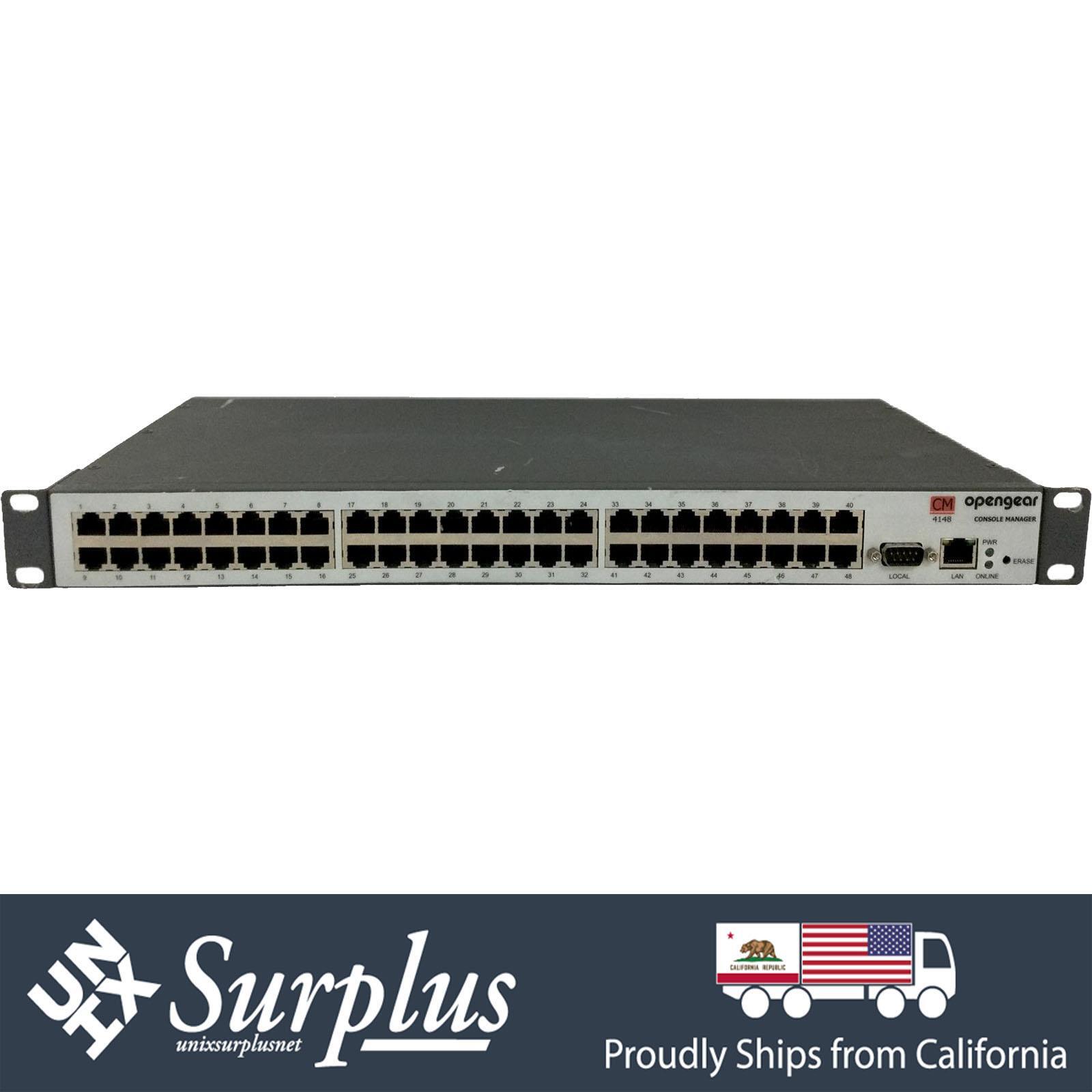 48 Port 100Mbps RJ45 Opengear CM4148 Serial Console Linux w/ 20 Packs RJ45 Cable