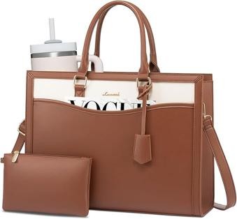 LOVEVOOK Laptop Tote Bag for Women, Leather for 15.6 inch Laptop, Large Teacher