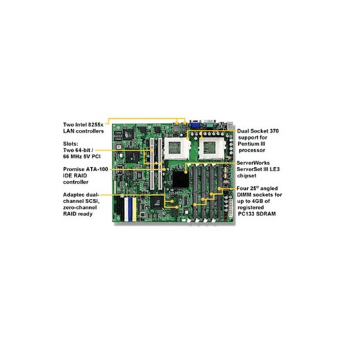Tyan S2518UGN Thunder Le-T Dual socket 370 motherboard. Supports up to two Intel