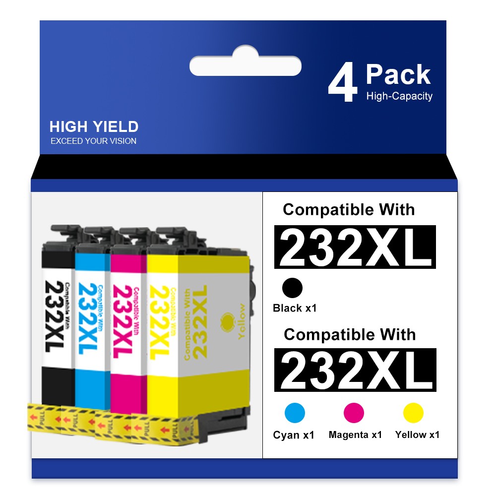 4 PACK 232XL Ink Cartridge Compatible with Epsn. 232 WF-2950 XP-4200 XP-4205 ink