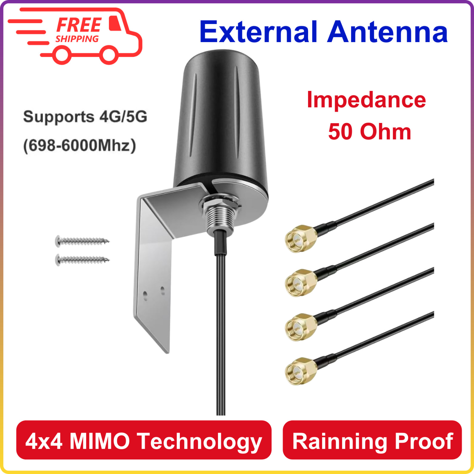 4x4 MIMO Omnidirectional Low Profile Wide-Band 4G LTE 5G External Antenna 50Ohms