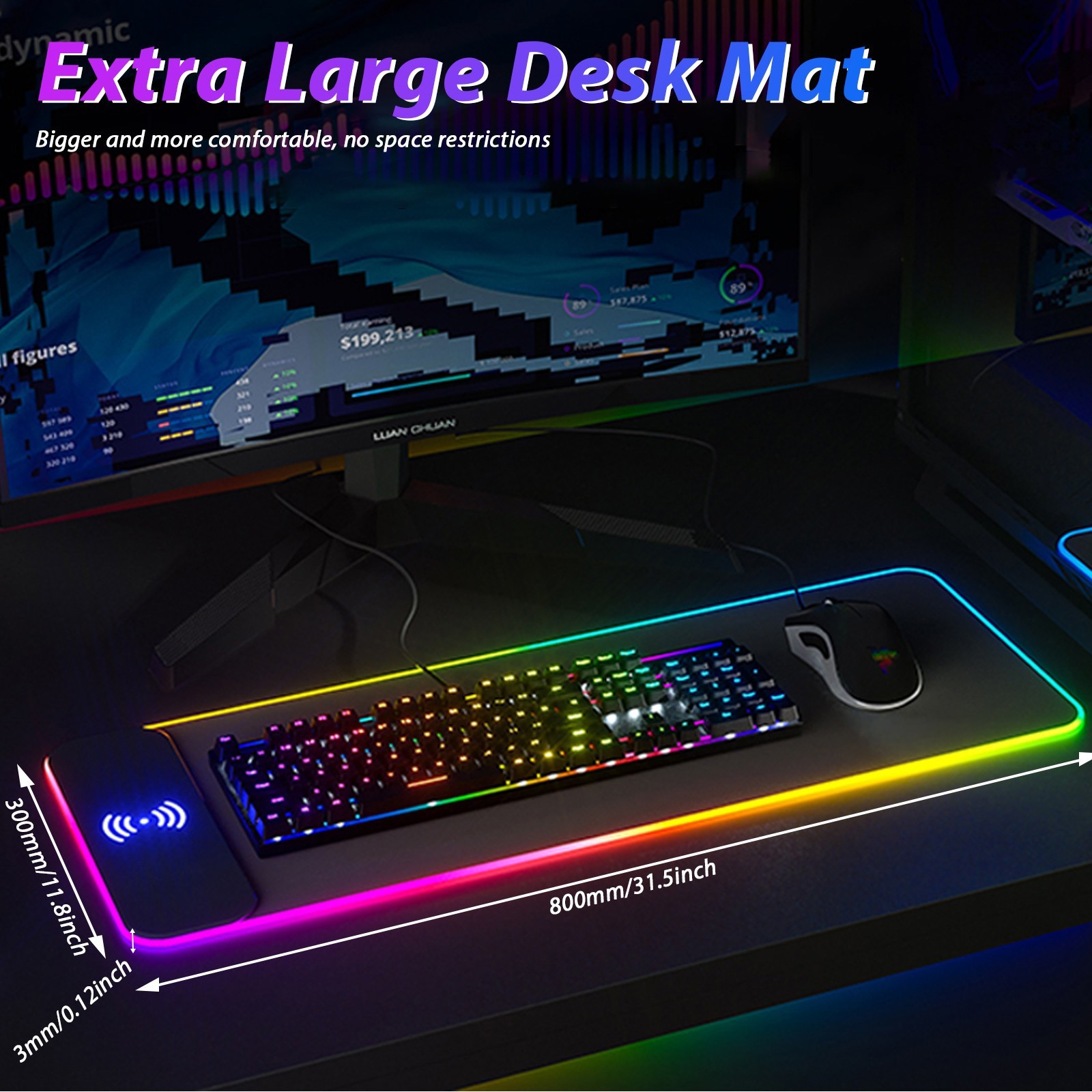 Wireless Charging RGB Gaming Mouse Pad Non-slip Big Mouse Mat Office,Home,Laptop