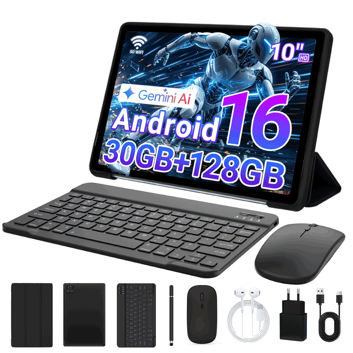 AEEZO 2026 New 128GB Storage Tablet Octa-Core 5000mAh Wifi Gemini AI, Android 16