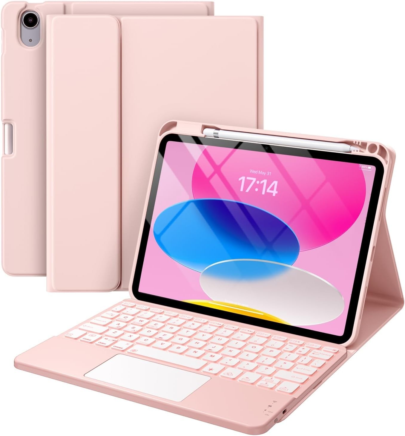 Harvopu iPad 11th A16 10th Gen Keyboard Case Backlit Trackpad Pencil Pink