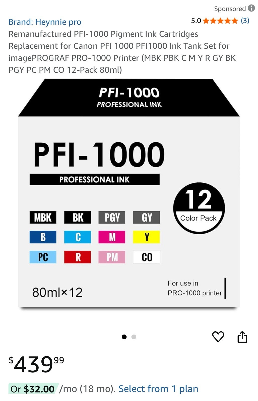 12PK for Canon PFI-1000 PRO-1000
