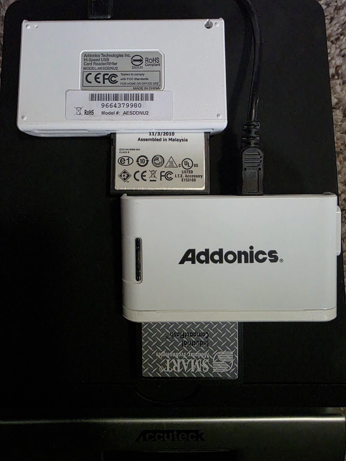 Addonics AESDDNU2 USB Card Reader/Writer Lot w/ SMART Industrial 128MB CF Cards