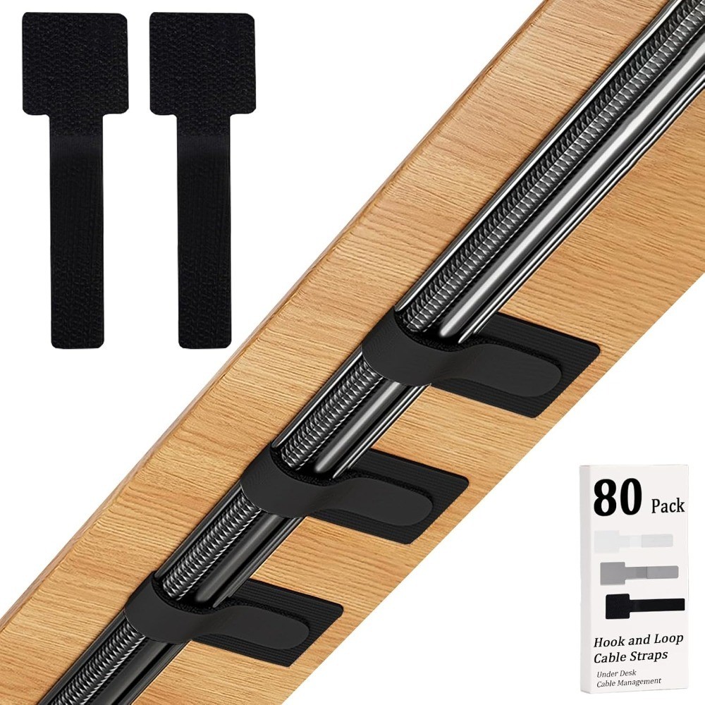 80PCS Hook and Loop Cable Straps, Cable Management Under Desk Adhesive Cable