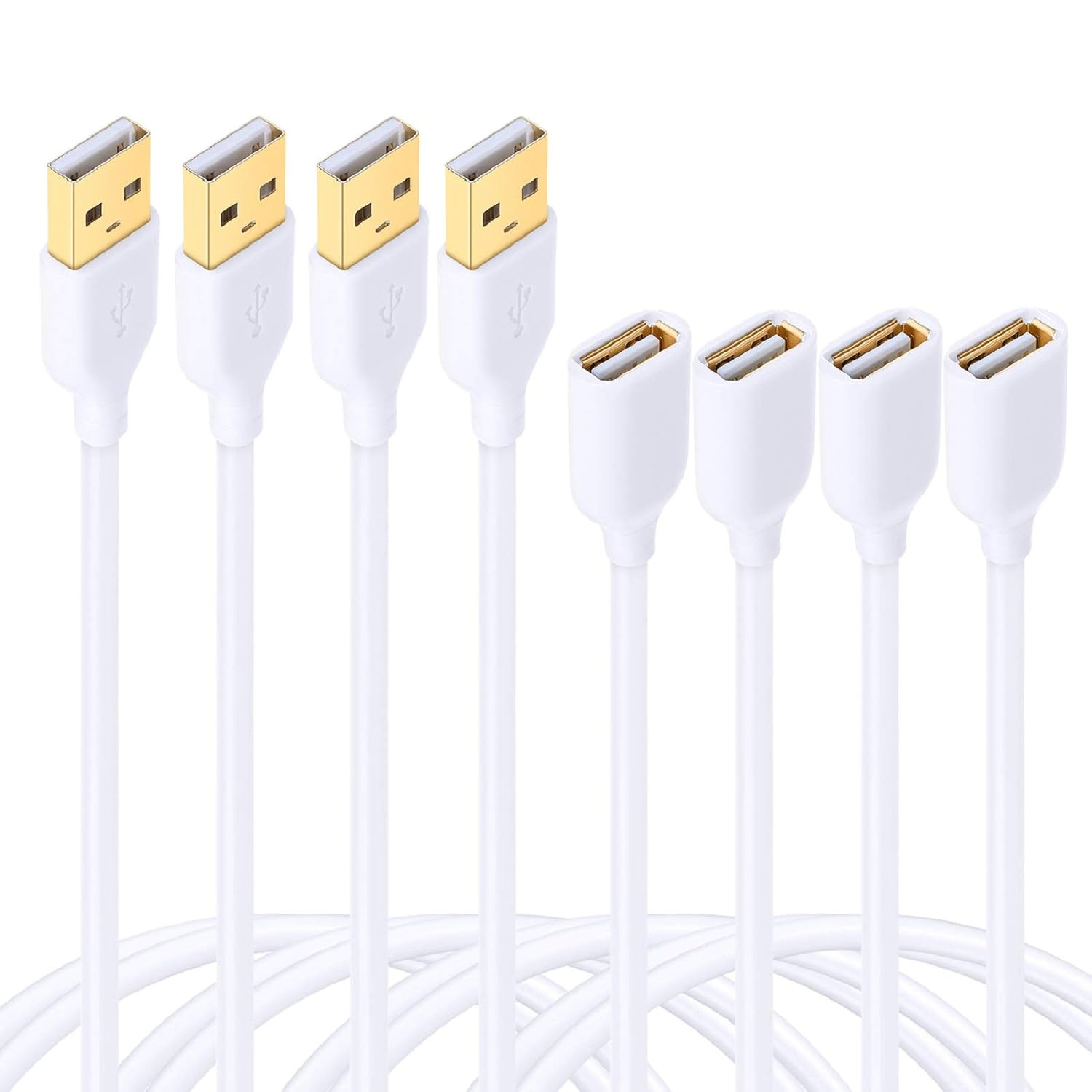 4-Pack 6Ft USB 2.0 Extension Cable a Male to Female for Keyboard Mouse White