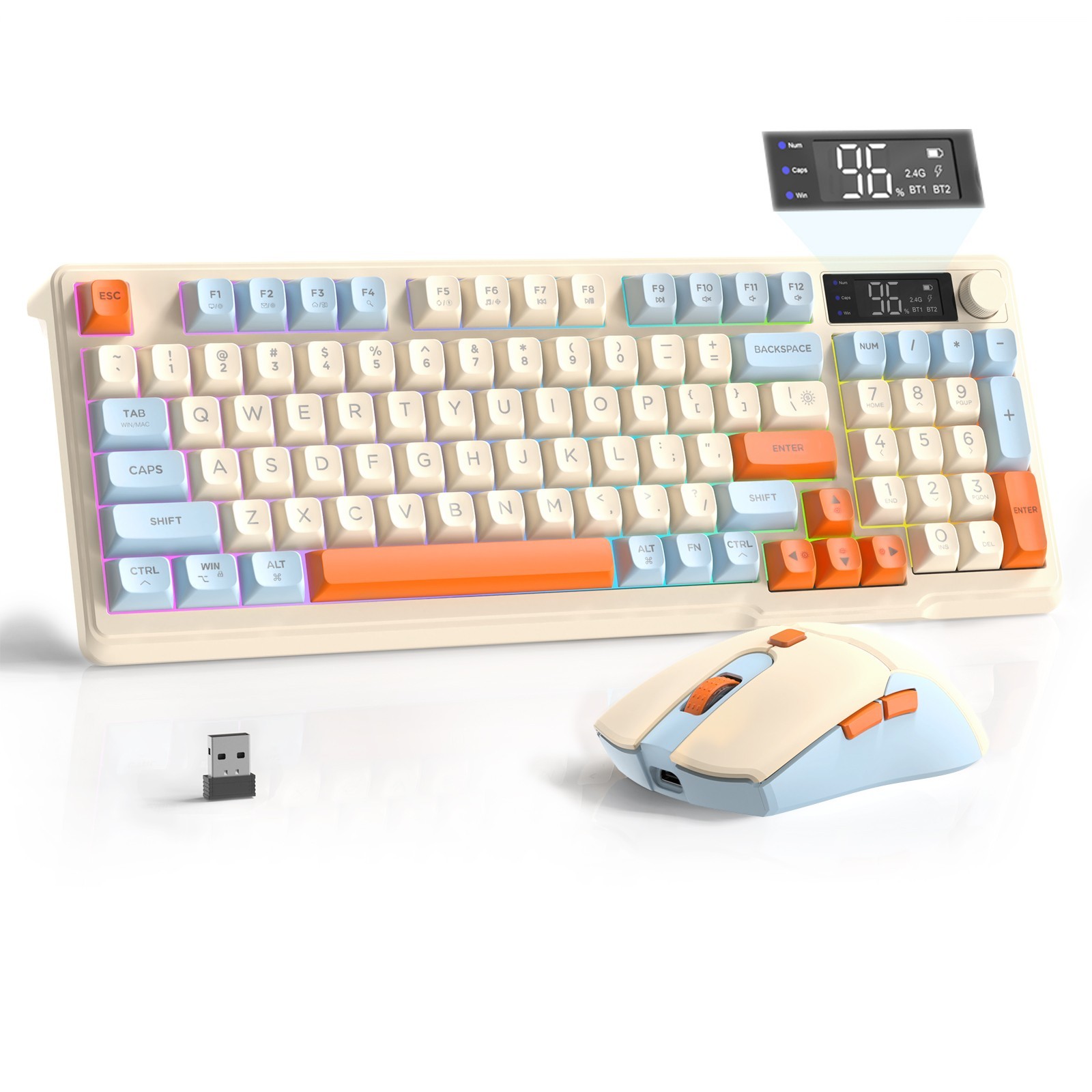 Wireless Rechargeable Gaming Keyboard and Mouse Combo Rainbow Backlit 40 G2U
