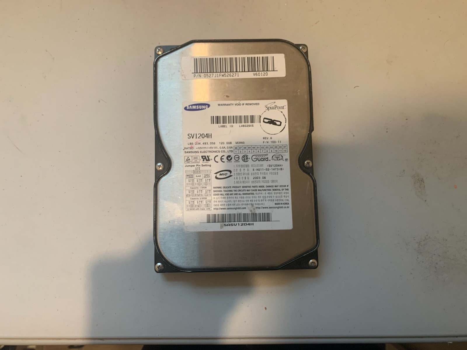 Samsung SpinPoint SV1204H 120GB 3.5 IDE Desktop Hard Drive 0527J1FW526271 V60120