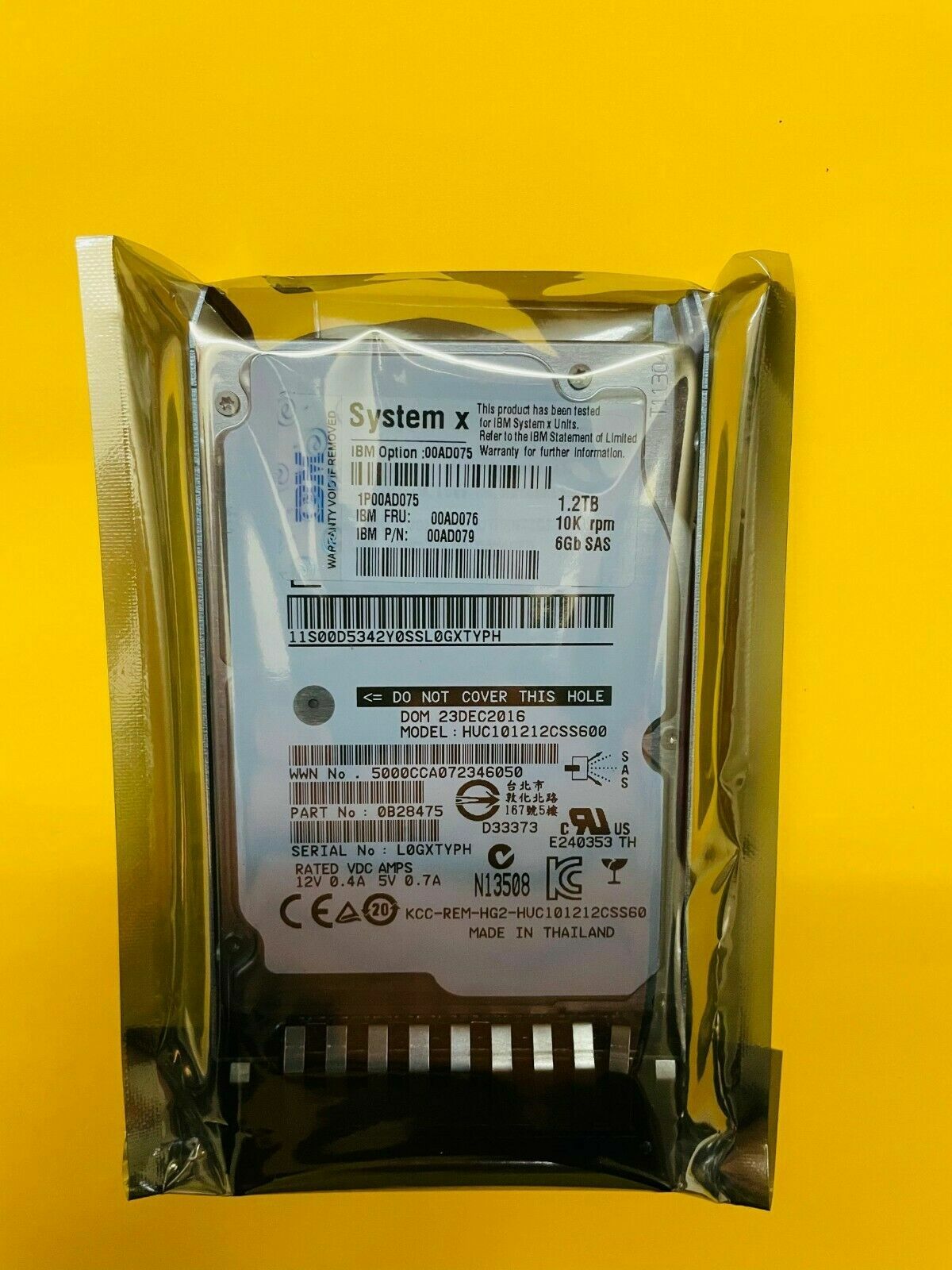 00AD076 IBM / LENOVO 1.2TB 10K 6Gbps SAS 2.5" Hard Disk Drive 00AD075 00AD079