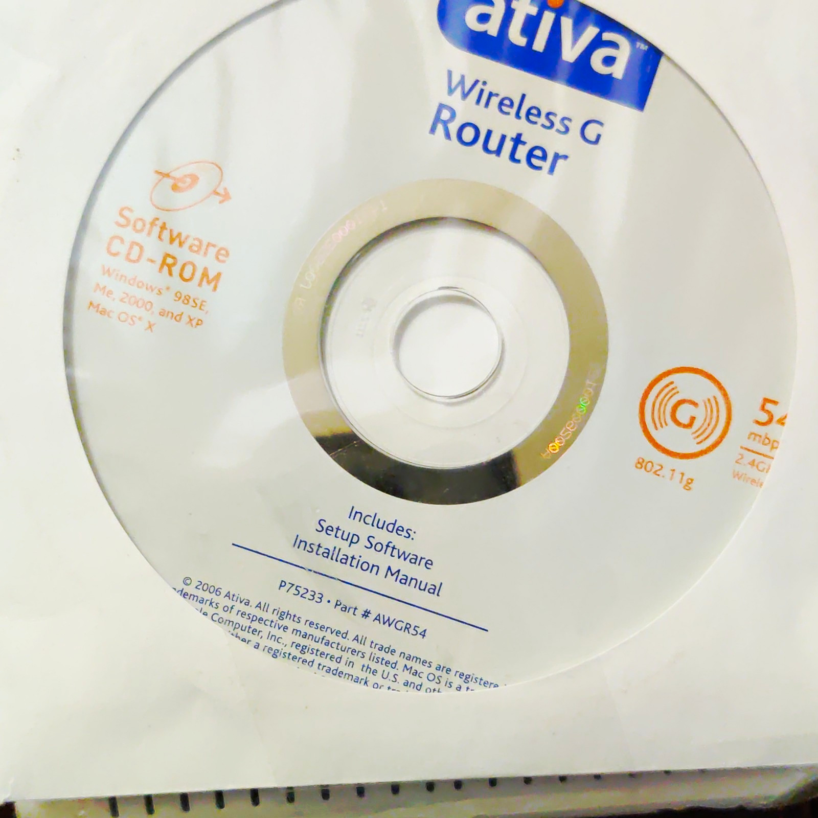 Ativa Wireless G Router AWGR54 802.11g 54 Mbps 4-Port 10/100 White