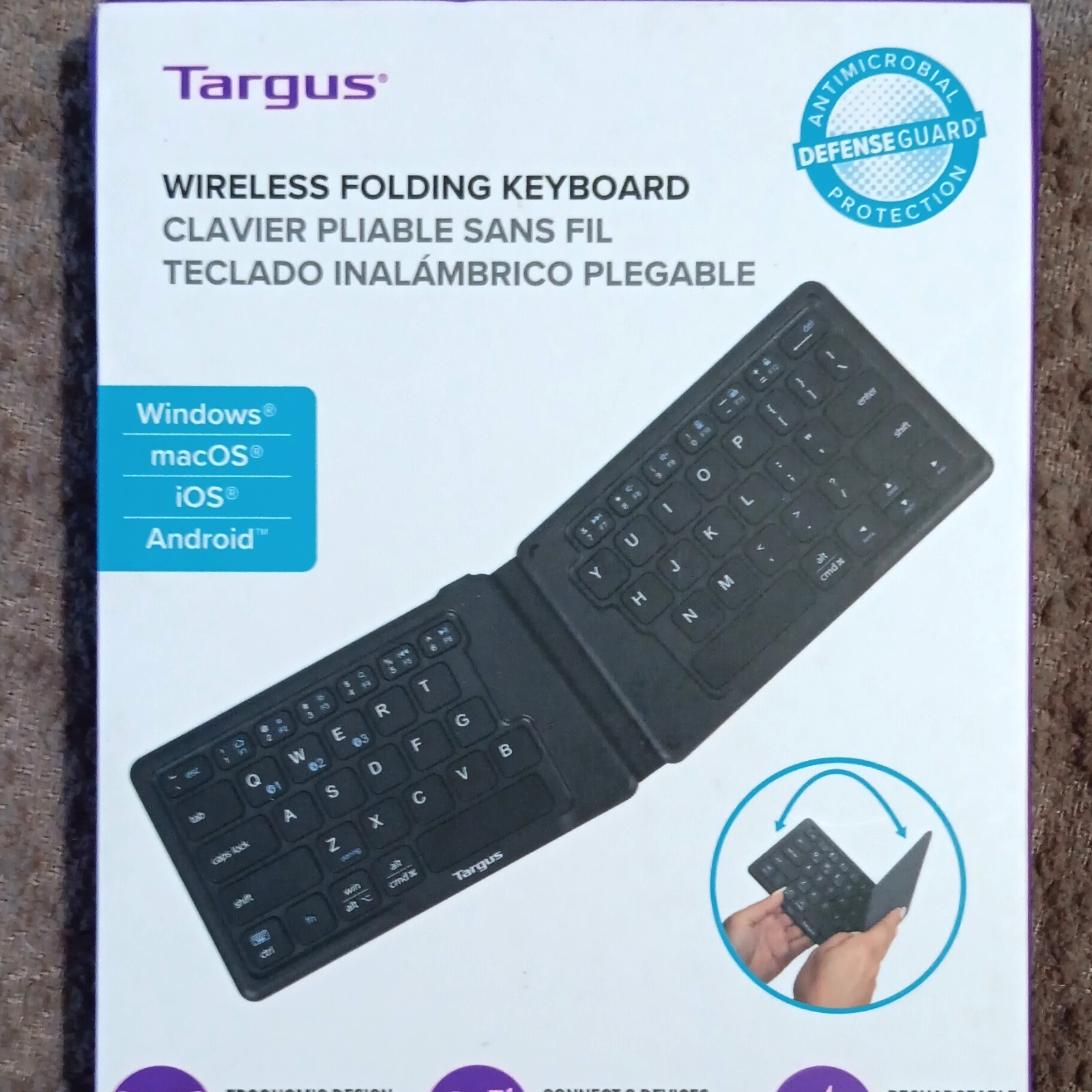 Targus Bluetooth Folding Keyboard Rechargeable DefenseGuard Black