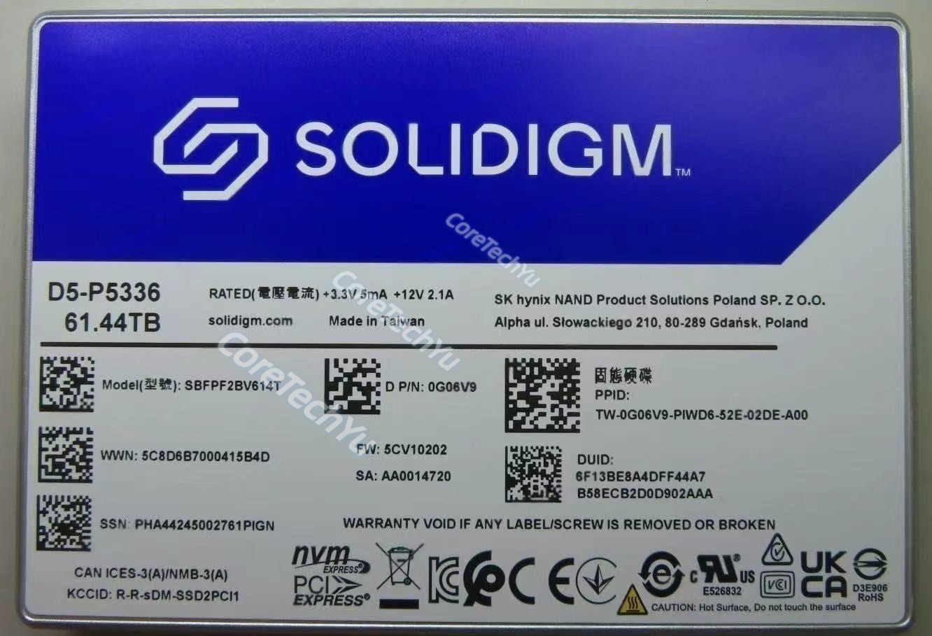 Solidigm D5-P5336 61.44TB OPAL Encryption U.2 NVMe PCIe Gen4 Enterprise SSD.
