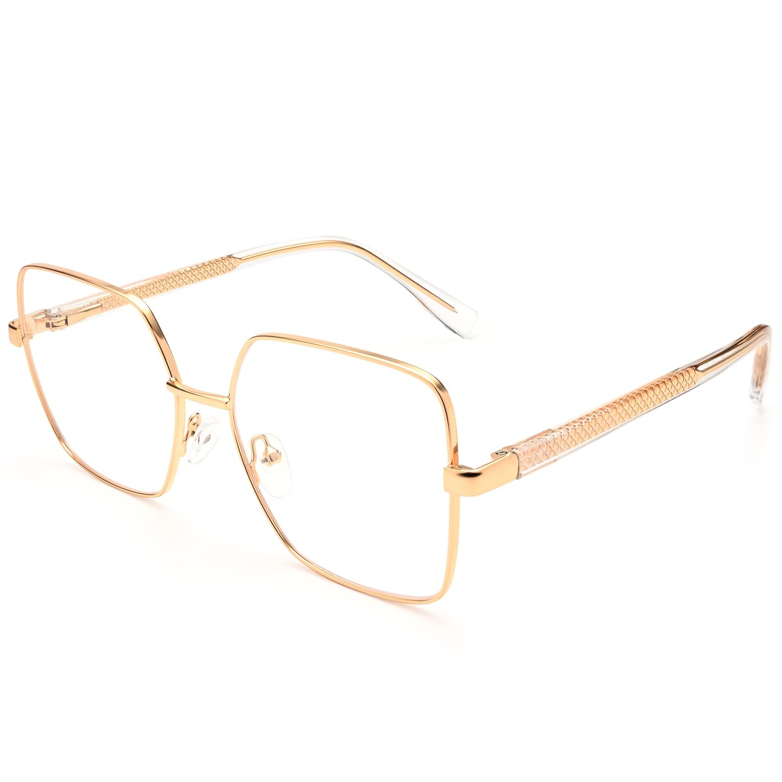 Oversized Square Blue Light Blocking Glasses for Men Trendy Big Large Metal F...