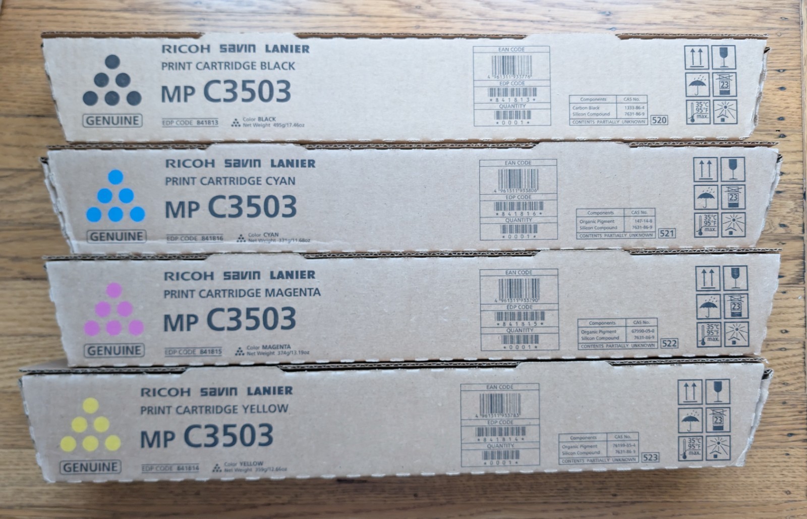 NEW Genuine Ricoh MP C3503 Toner Cartridge Full Set 841813,841814,841815,841816 