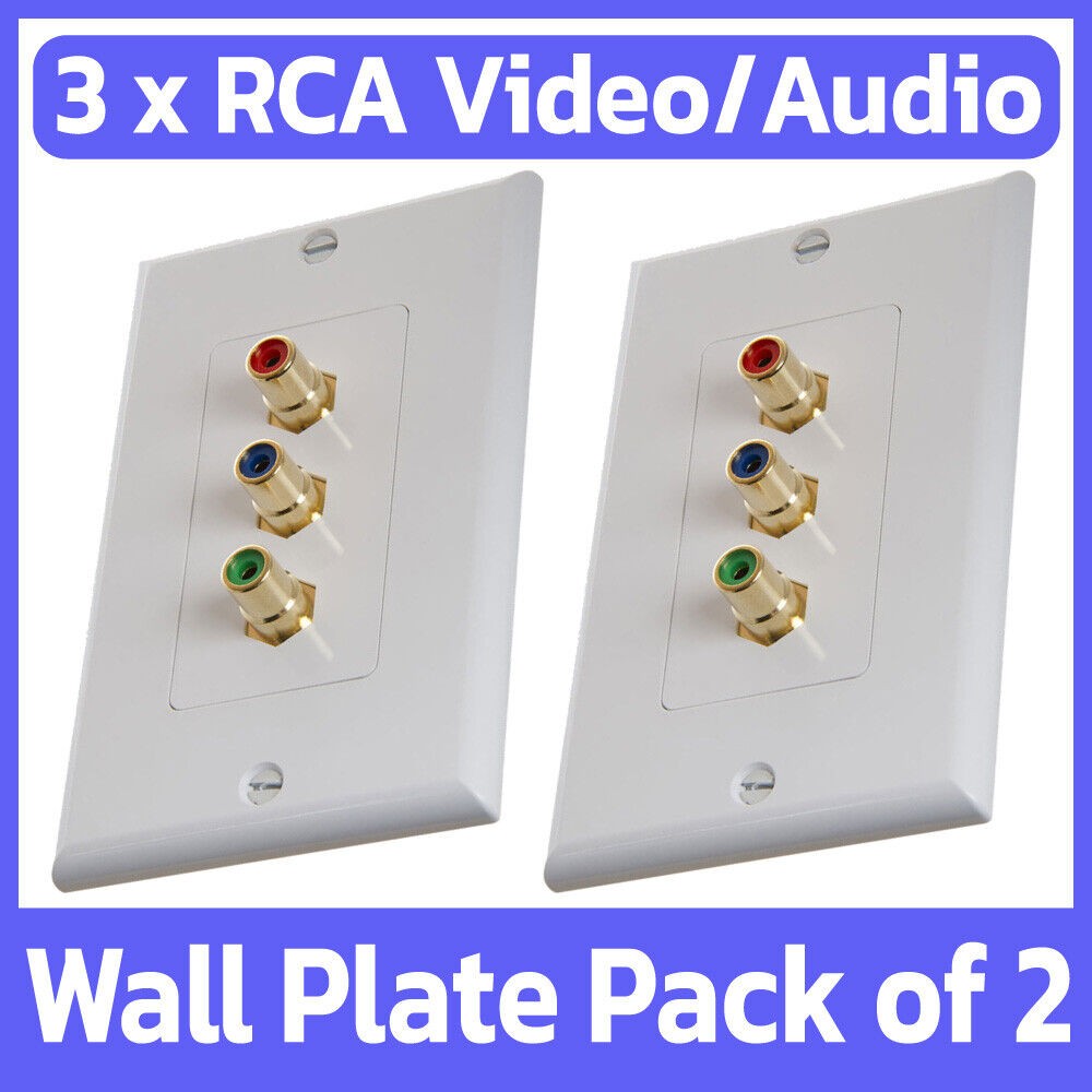 2 Pack 3 RCA Wall Plate Three RCA Component Faceplate Cable Coupler WallPlate