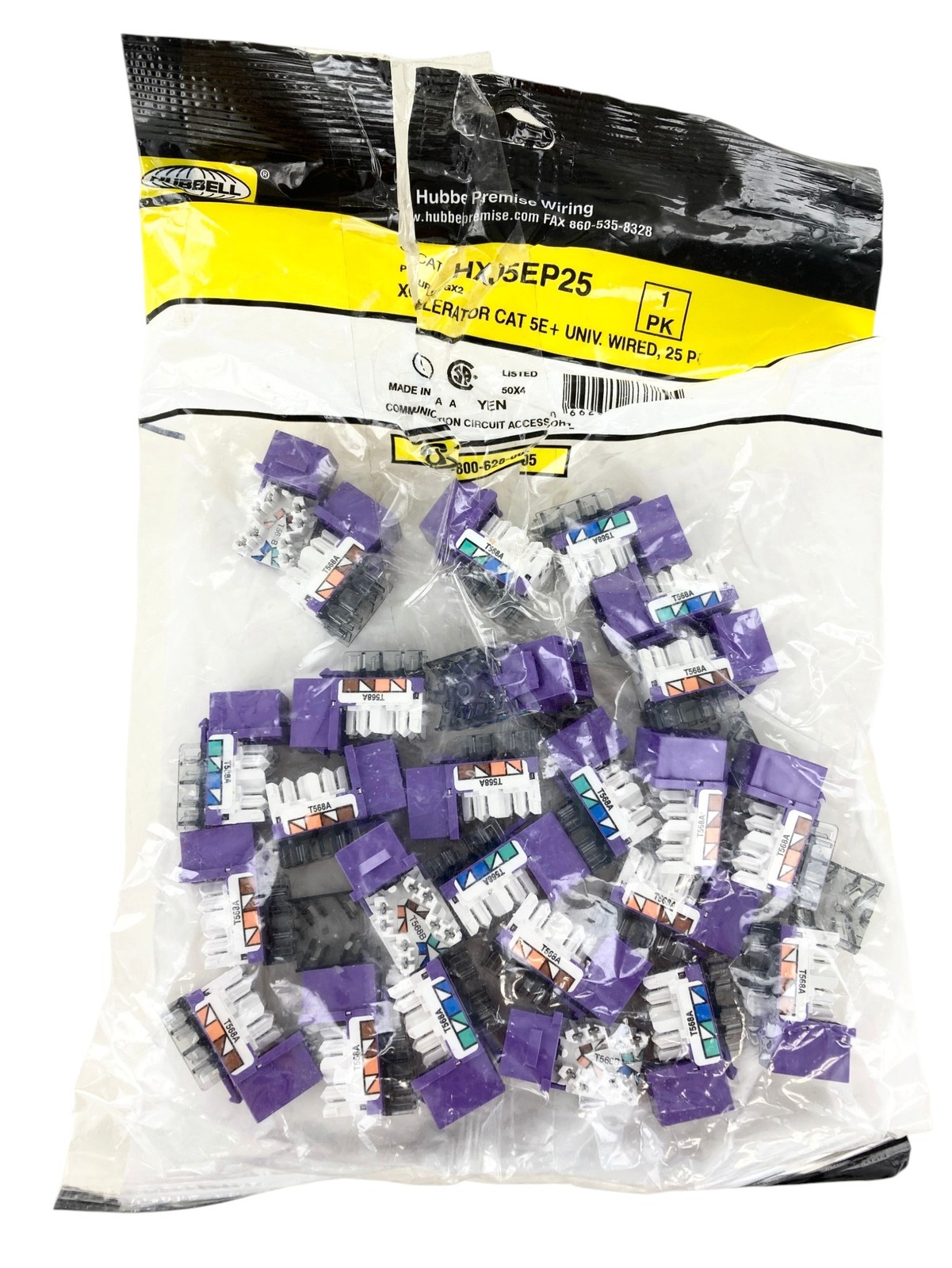 Hubbell HXJ5EP25 Xcelerator Cat5e RJ45 Jack, Purple, 25-Pack, Open Box