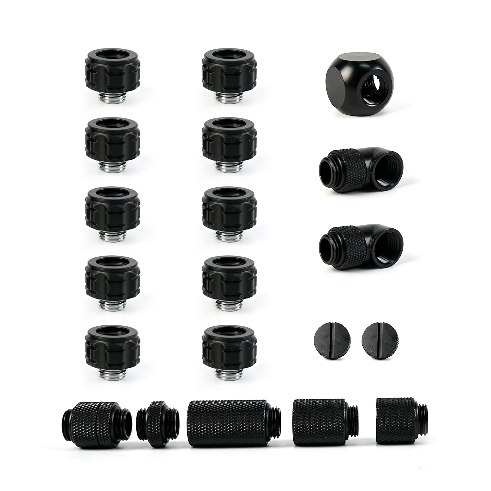 G1/4 14mm Hard Tube Compression Fitting Bundle 20PCS Black PC Water Cooling