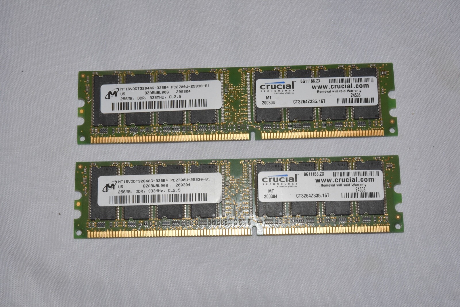 512 MB Total - Crucial DDR333 PC2700 BG111B8.ZX 2x256MB