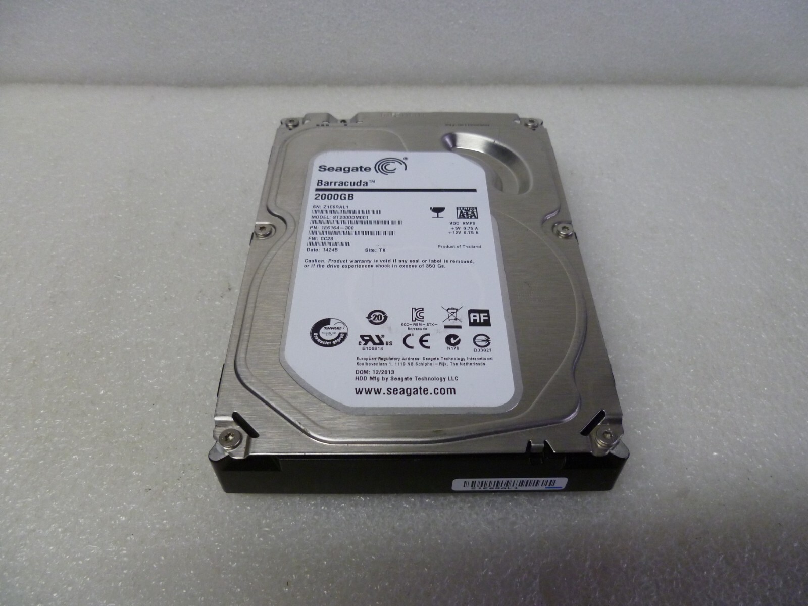 SEAGATE ST2000DM001 2TB SATA HARD DRIVE P/N:1E6164-300 F/W: CC28