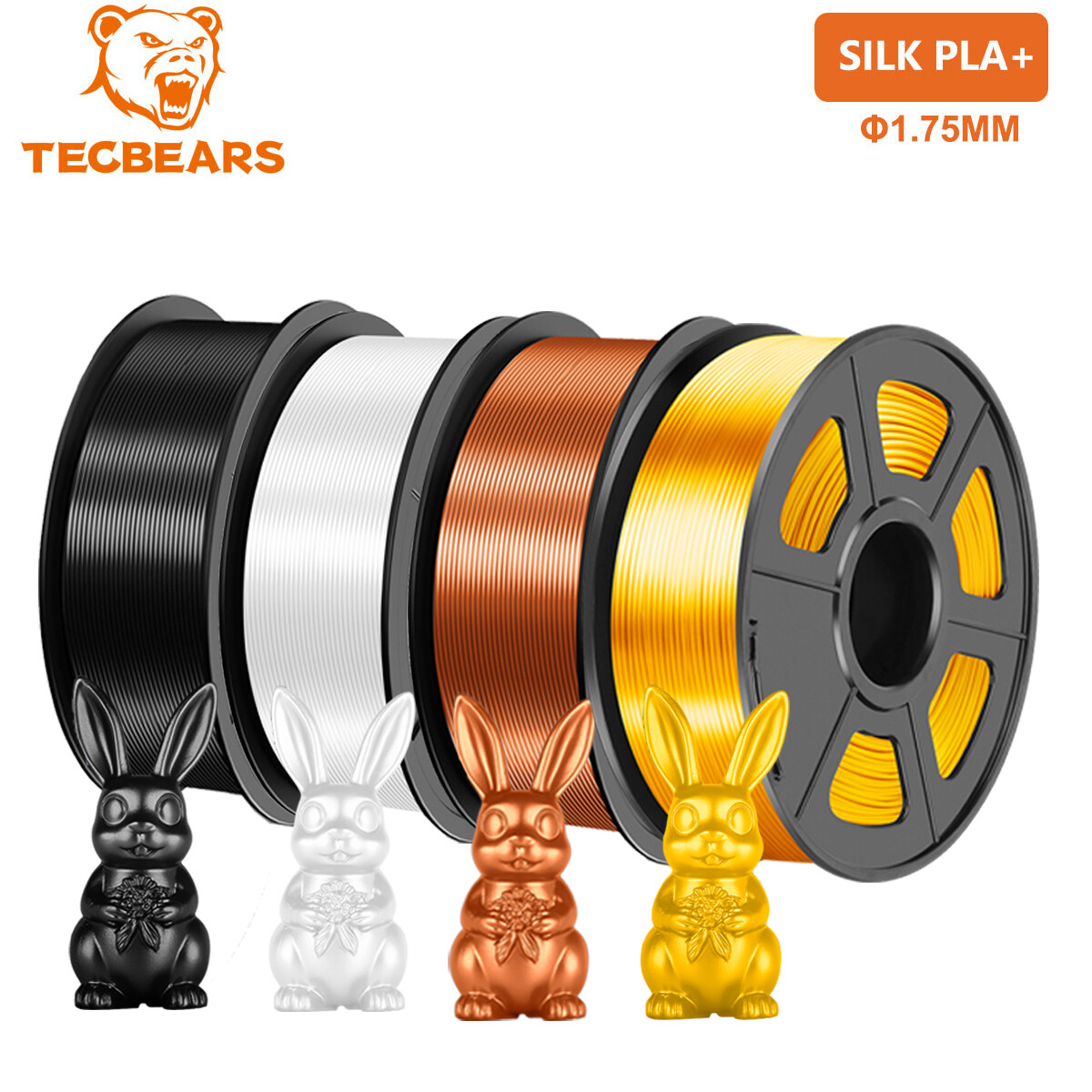 TECBEARS Silk PLA+ Filament 1.75mm 4KG Shiny Silk 3D Printer PLA Filament Neatly