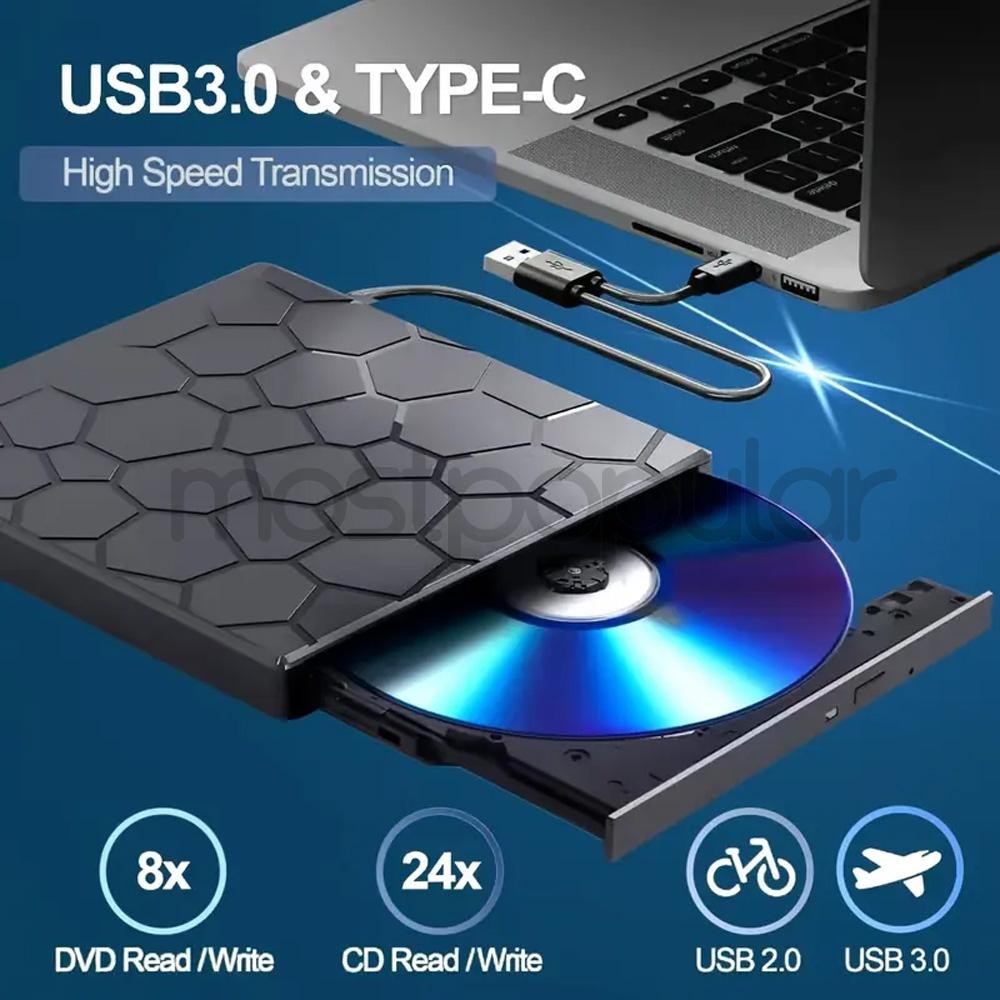 External CD DVD Drive for PC Laptop Windows 11 10 USB 3.0 Burner Reader Writer