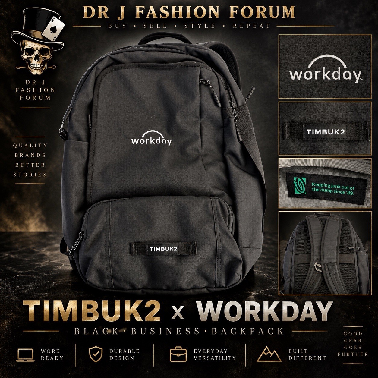 Timbuk2 Workday Black Laptop Backpack Business Travel Computer Bag